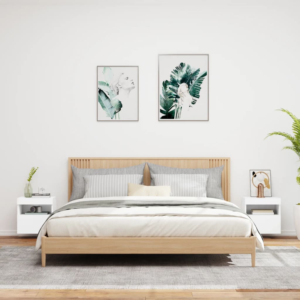 Mobili TV a Parete con Luci LED 2pz Bianchi 40x30x40 cm 837170