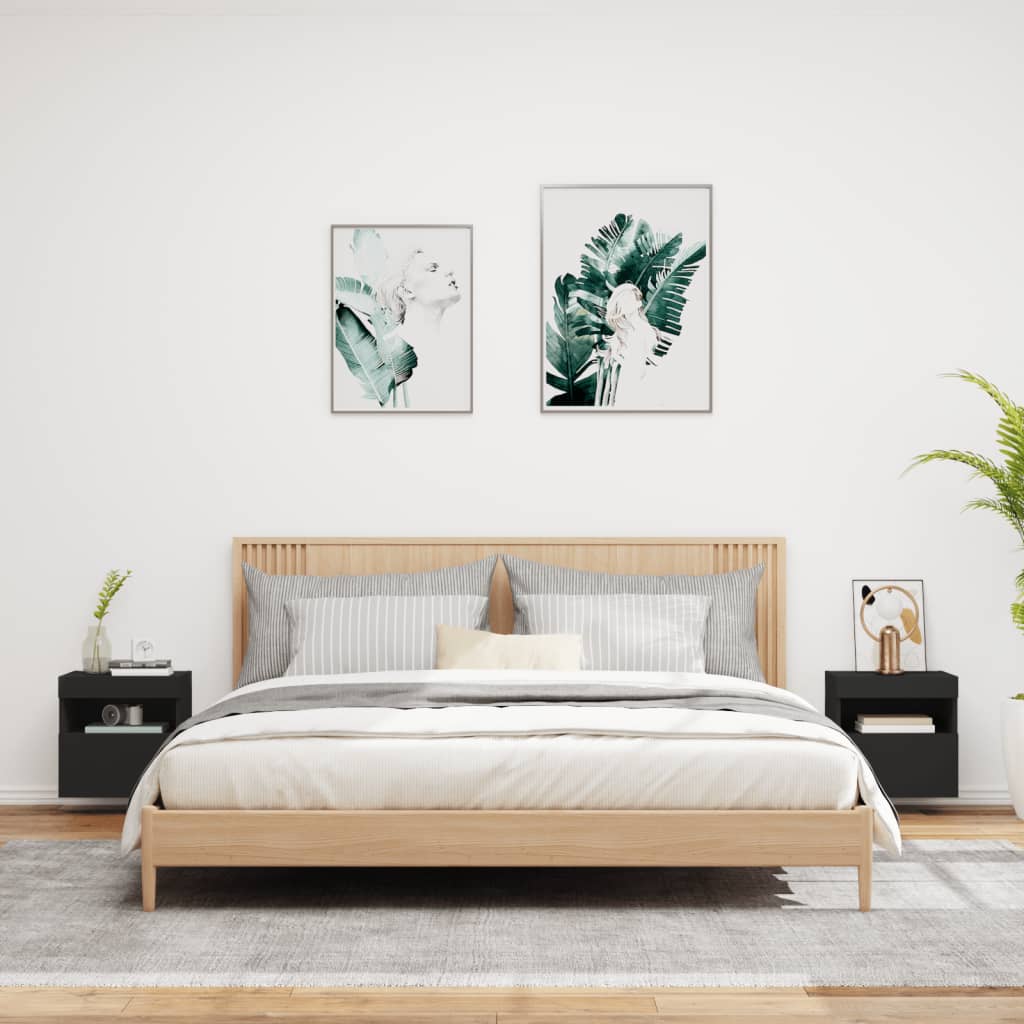 Mobili TV a Parete con Luci LED 2pz Neri 40x30x40 cm 837172