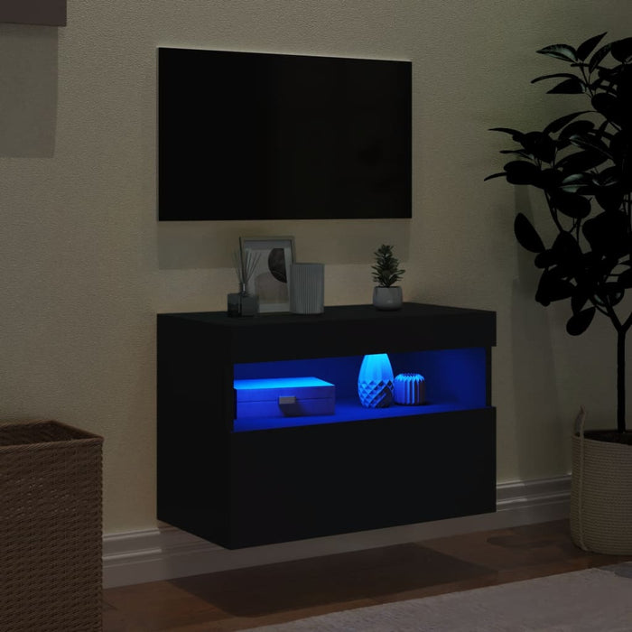 Mobile TV a Parete con Luci LED Nero 60x30x40 cm 837185