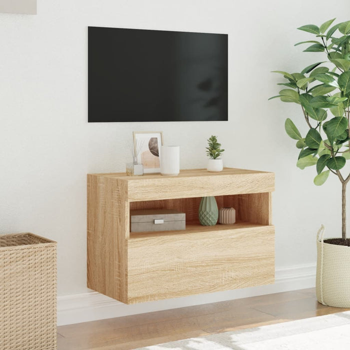 Mobile TV a Parete con Luci LED-Mobile TV a Muro Rovere Sonoma 60x30x40 cm
