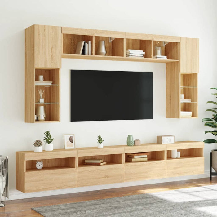 Mobile TV a Parete con Luci LED-Mobile TV a Muro Rovere Sonoma 60x30x40 cm