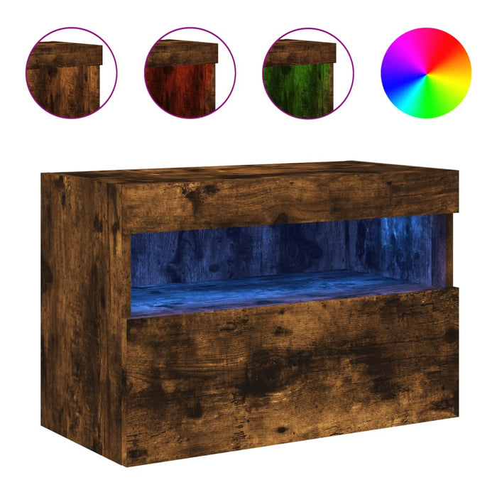 Mobile TV a Parete con Luci LED-Mobile TV a Muro Rovere Fumo 60x30x40 cm