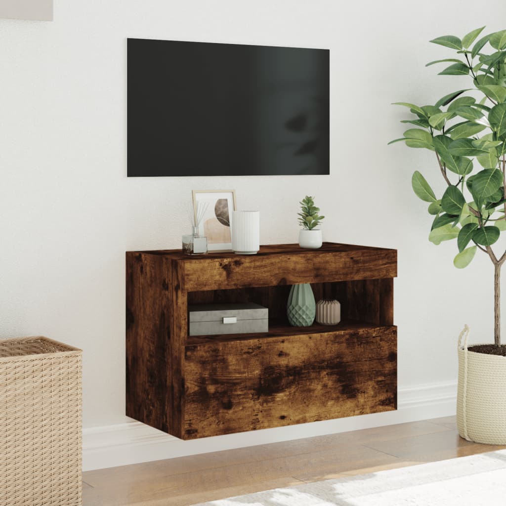 Mobile TV a Parete con Luci LED-Mobile TV a Muro Rovere Fumo 60x30x40 cm