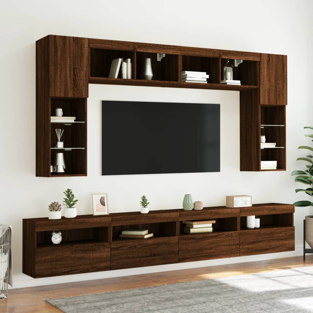 Mobile TV a Parete con Luci LED-Mobile TV a Muro Rovere Marrone 60x30x40 cm