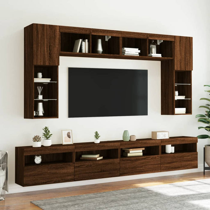 Mobile TV a Parete con Luci LED-Mobile TV a Muro Rovere Marrone 60x30x40 cm