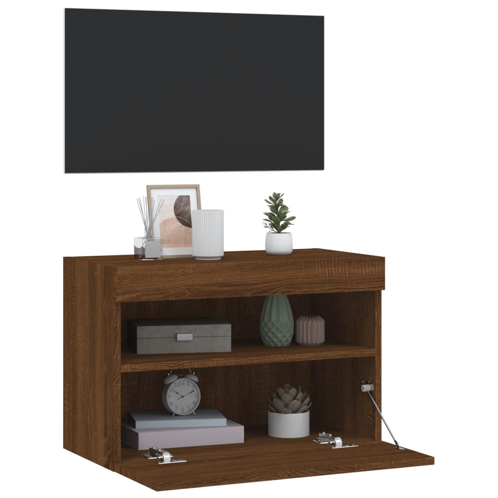 Mobile TV a Parete con Luci LED-Mobile TV a Muro Rovere Marrone 60x30x40 cm