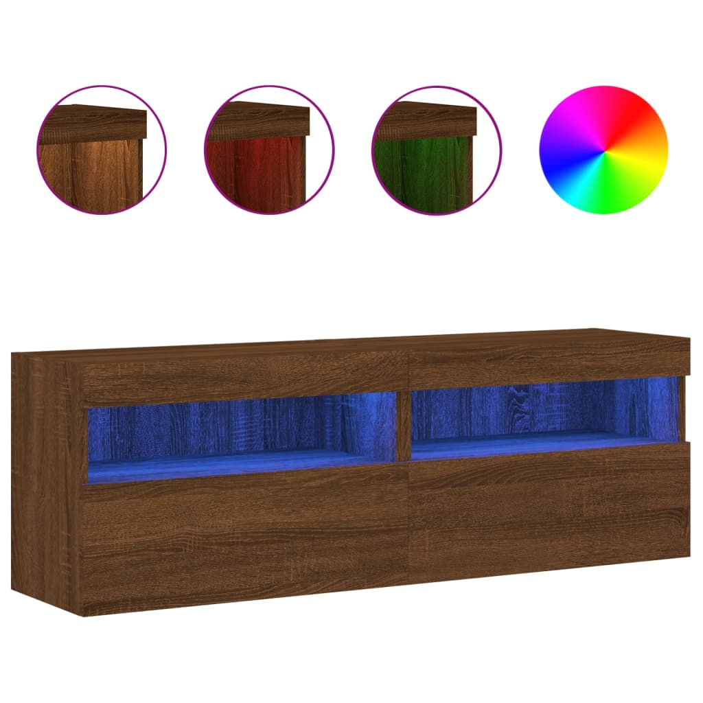 Mobili TV a Parete con Luci LED 2pz Rovere Marrone 60x30x40 cm 837196