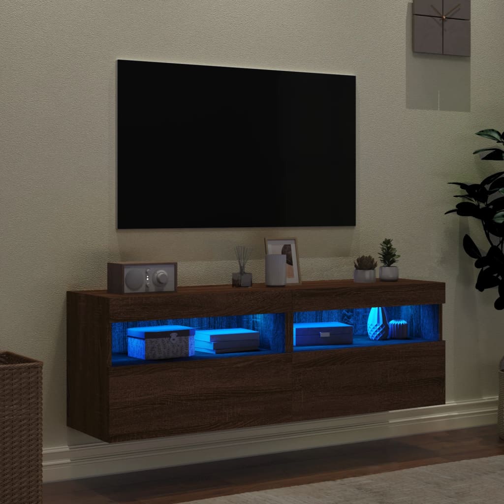 Mobili TV a Parete con Luci LED 2pz Rovere Marrone 60x30x40 cm 837196