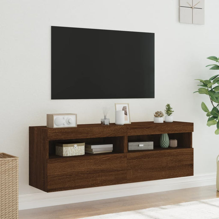 Mobili TV a Parete con Luci LED 2pz Rovere Marrone 60x30x40 cm 837196