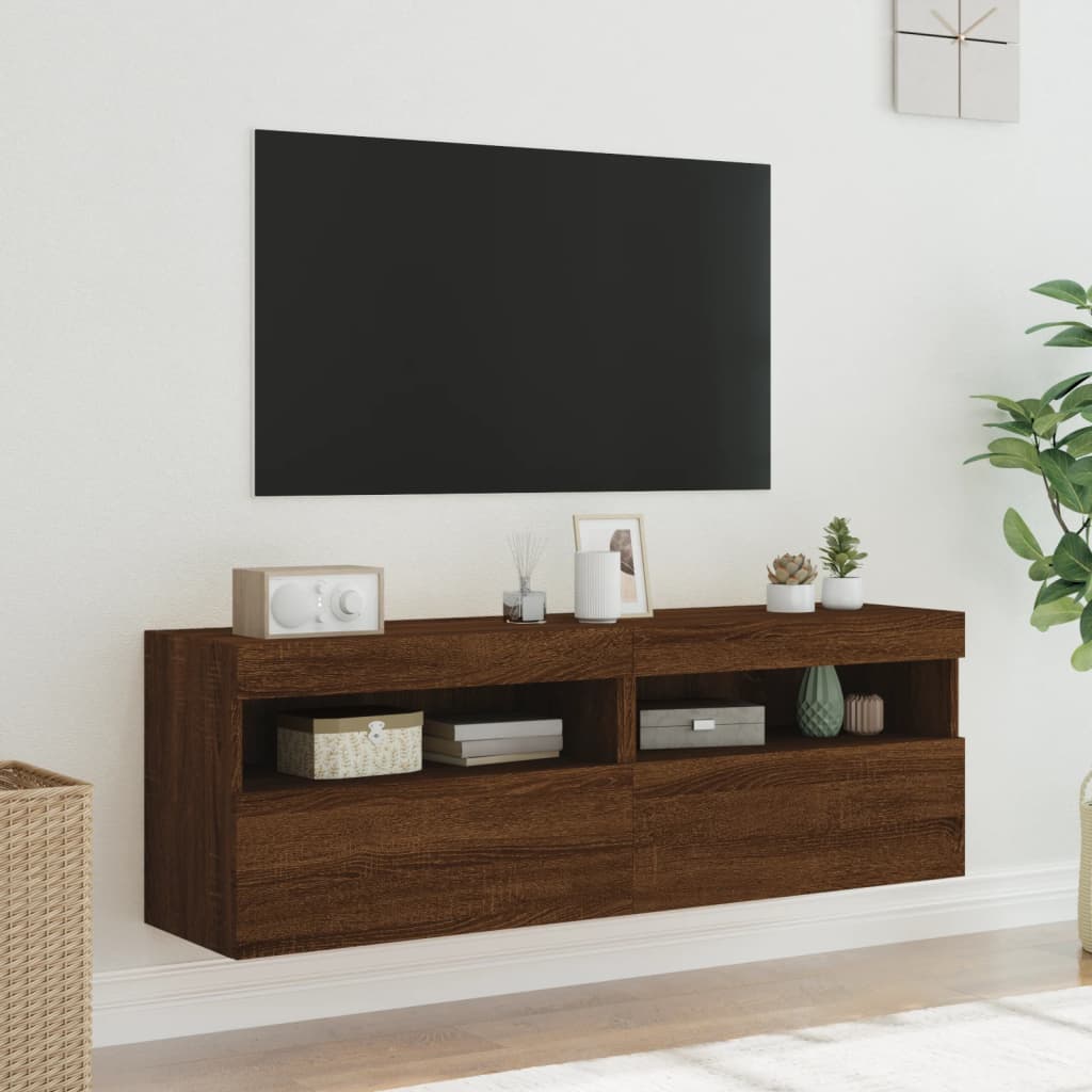 Mobili TV a Parete con Luci LED 2pz Rovere Marrone 60x30x40 cm 837196