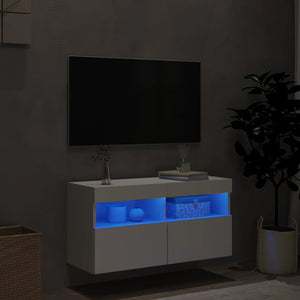 Mobile TV a Parete con Luci LED Bianco 80x30x40 cm 837197