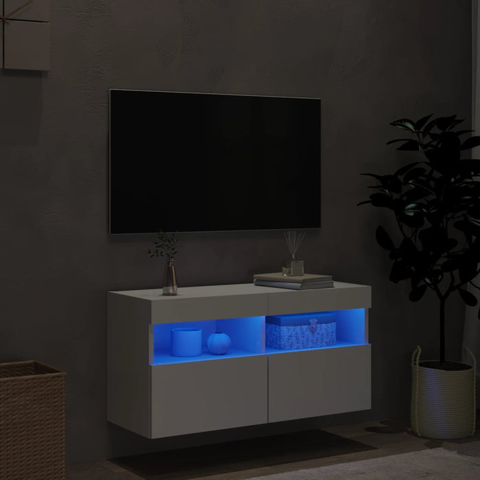 Mobile TV a Parete con Luci LED Bianco 80x30x40 cm 837197