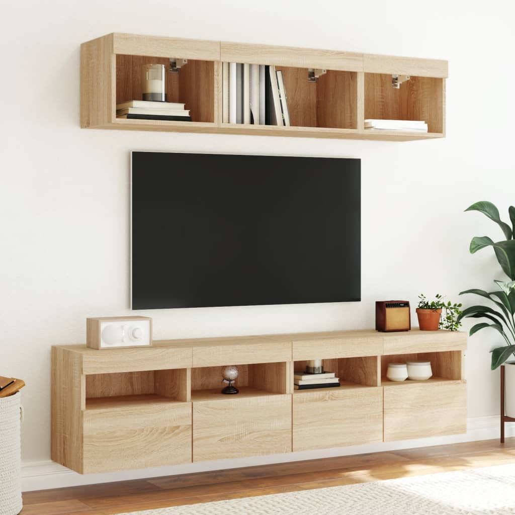 Mobile TV a Parete con Luci LED-Mobile TV a Muro Rovere Sonoma 80x30x40 cm