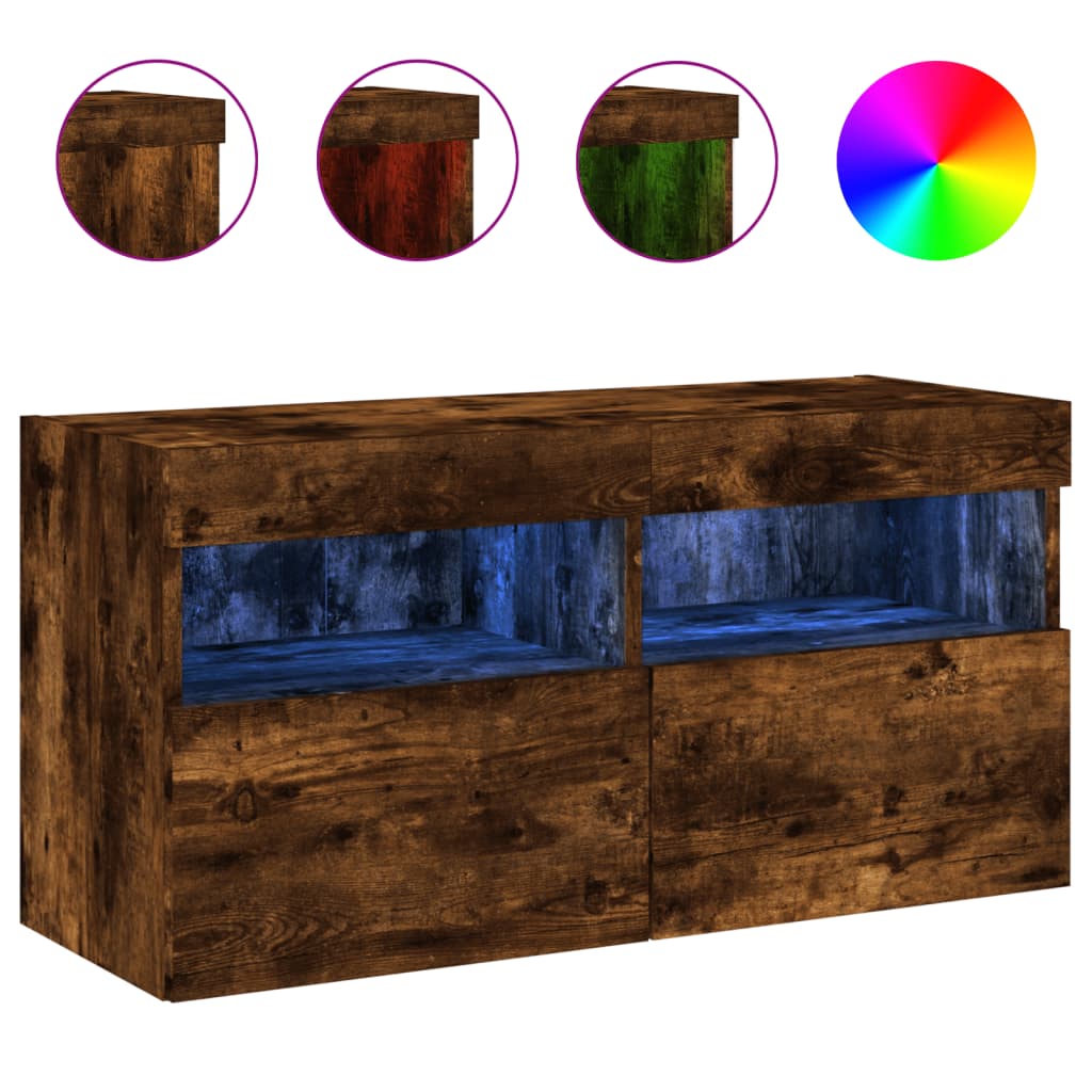 Mobile TV a Parete con Luci LED-Mobile TV a Muro Rovere Fumo 80x30x40 cm