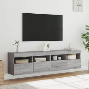 Mobili TV a Parete con Luci LED 2pz Grigio Sonoma 80x30x40 cm 837208