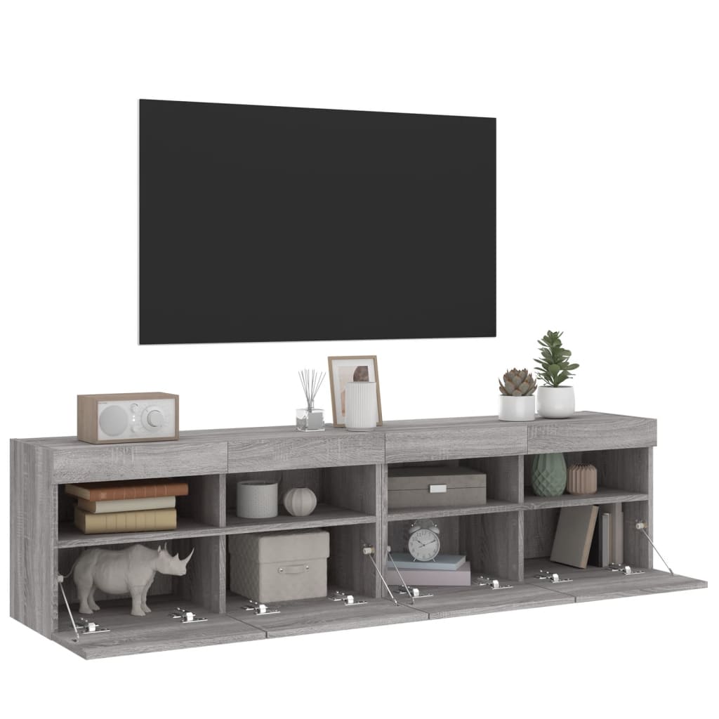 Mobili TV a Parete con Luci LED 2pz Grigio Sonoma 80x30x40 cm 837208