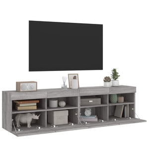 Mobili TV a Parete con Luci LED 2pz Grigio Sonoma 80x30x40 cm 837208