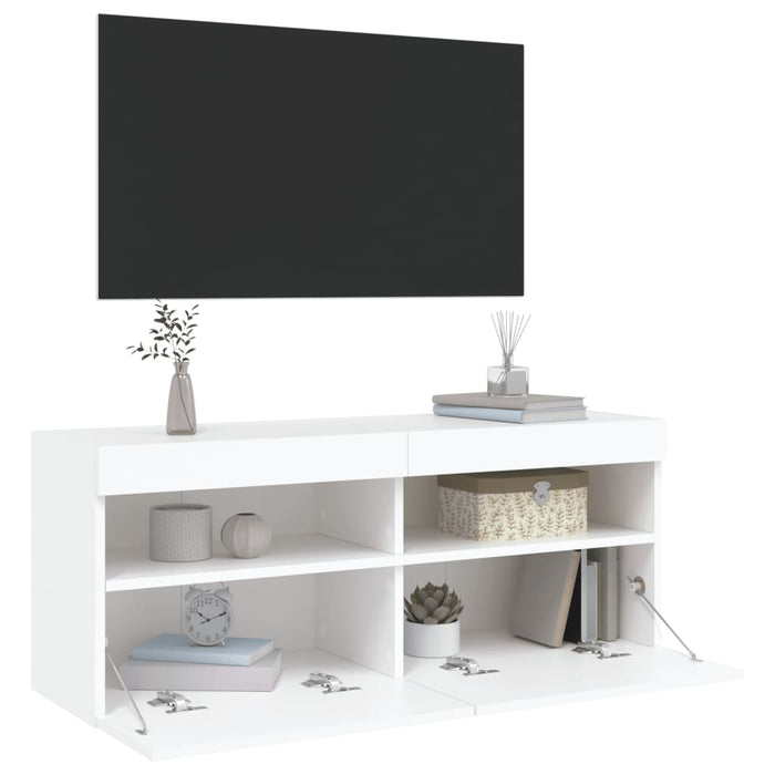 Mobile TV a Parete con Luci LED Bianco 100x30x40 cm 837211