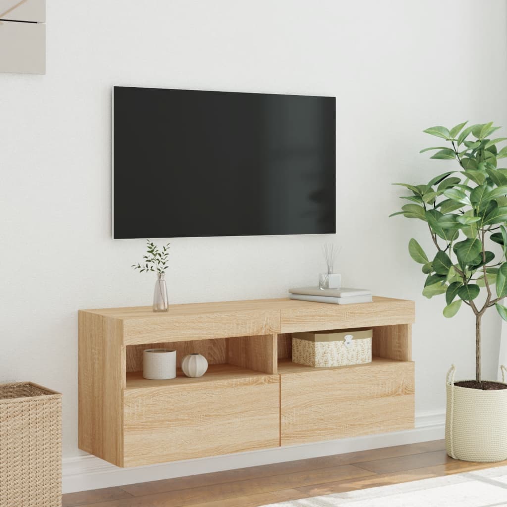 Mobile TV a Parete con Luci LED-Mobile TV a Muro Rovere Sonoma 100x30x40 cm