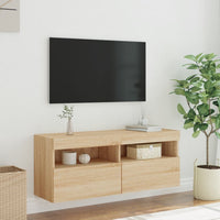 Mobile TV a Parete con Luci LED-Mobile TV a Muro Rovere Sonoma 100x30x40 cm