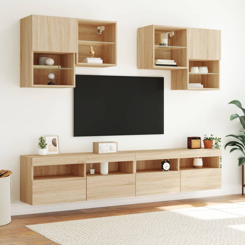 Mobile TV a Parete con Luci LED-Mobile TV a Muro Rovere Sonoma 100x30x40 cm