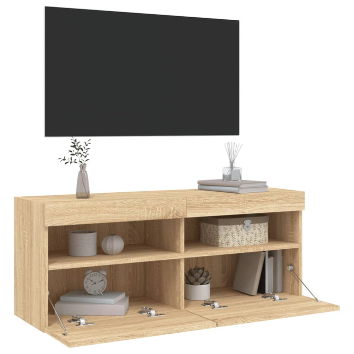 Mobile TV a Parete con Luci LED-Mobile TV a Muro Rovere Sonoma 100x30x40 cm