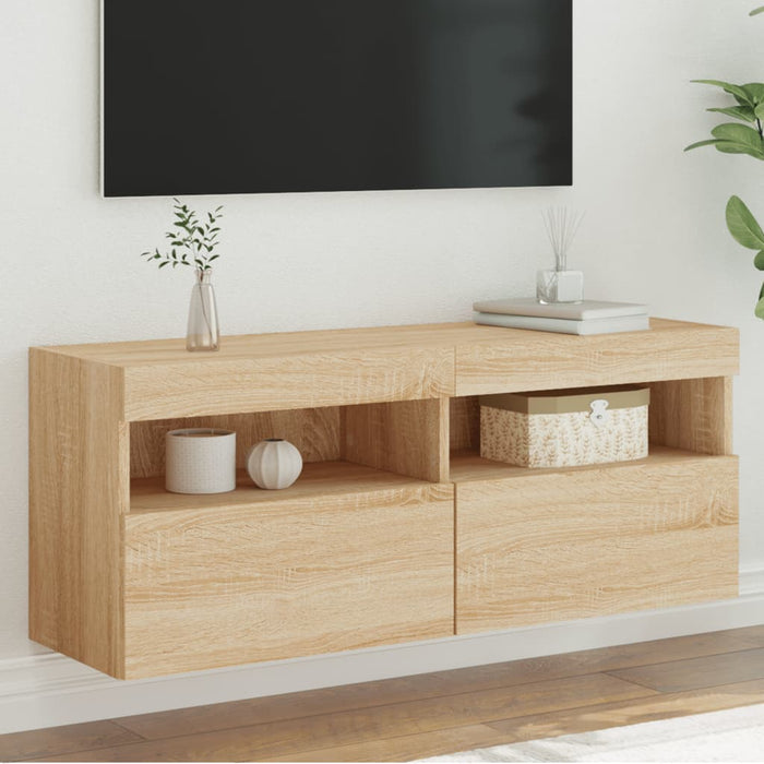 Mobile TV a Parete con Luci LED-Mobile TV a Muro Rovere Sonoma 100x30x40 cm