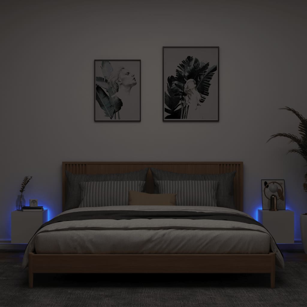 Mobili TV a Parete con Luci LED 2pz-Set di 2 Credenza per TV sospesa Bianchi 30,5x35x30 cm