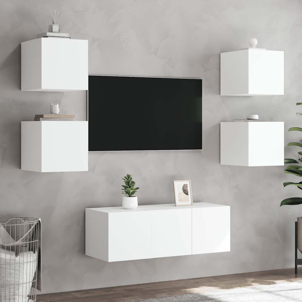 Mobili TV a Parete con Luci LED 2pz-Set di 2 Credenza per TV sospesa Bianchi 30,5x35x30 cm