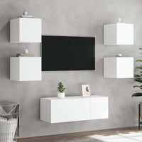 Mobili TV a Parete con Luci LED 2pz-Set di 2 Credenza per TV sospesa Bianchi 30,5x35x30 cm