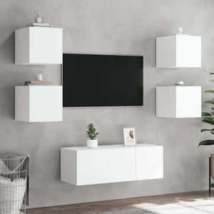 Mobili TV a Parete con Luci LED 2pz-Set di 2 Credenza per TV sospesa Bianchi 30,5x35x30 cm