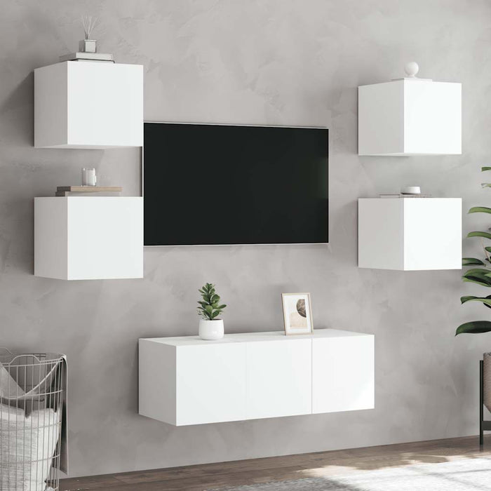 Mobili TV a Parete con Luci LED 2pz-Set di 2 Credenza per TV sospesa Bianchi 30,5x35x30 cm