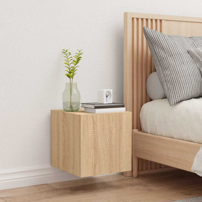 Mobile TV a Parete con Luci LED-Mobile TV a Muro Rovere Sonoma 30,5x35x80 cm