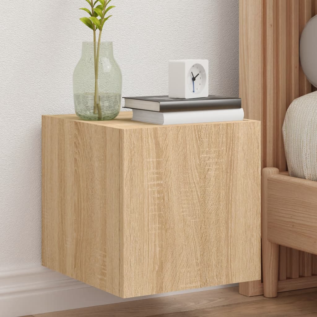 Mobile TV a Parete con Luci LED-Mobile TV a Muro Rovere Sonoma 30,5x35x80 cm