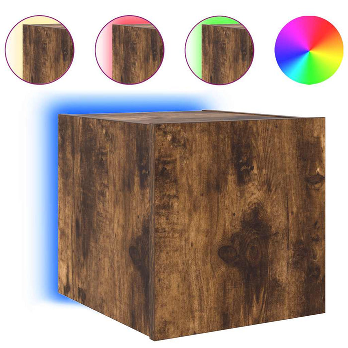 Mobile TV a Parete con Luci LED-Mobile TV a Muro Rovere Fumo 30,5x35x30 cm