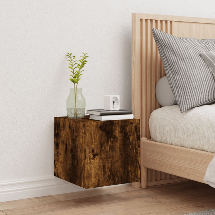 Mobile TV a Parete con Luci LED Rovere Fumo 30,5x35x30 cm 837226