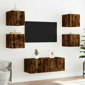 Mobile TV a Parete con Luci LED-Mobile TV a Muro Rovere Fumo 30,5x35x30 cm