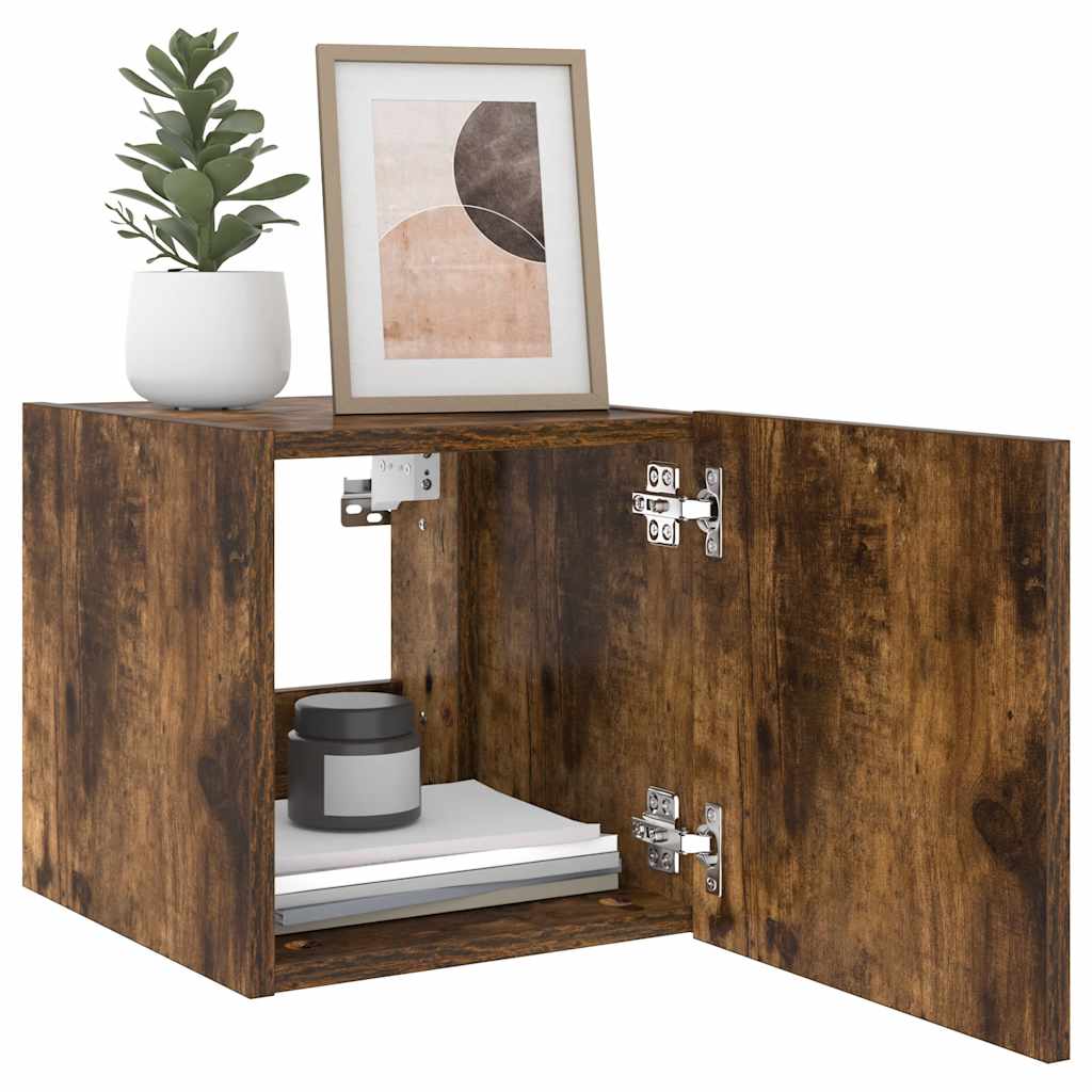 Mobile TV a Parete con Luci LED-Mobile TV a Muro Rovere Fumo 30,5x35x30 cm