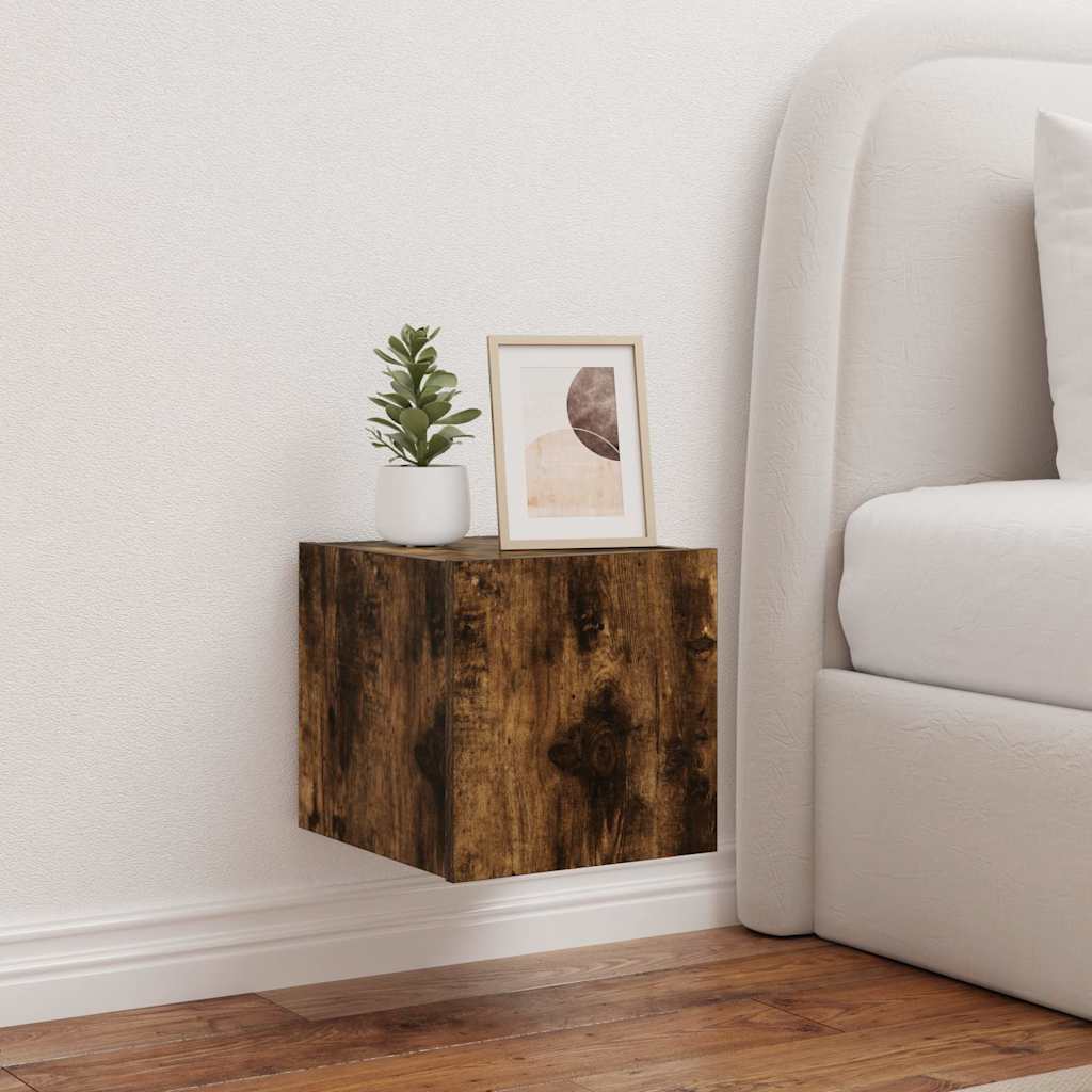 Mobile TV a Parete con Luci LED-Mobile TV a Muro Rovere Fumo 30,5x35x30 cm