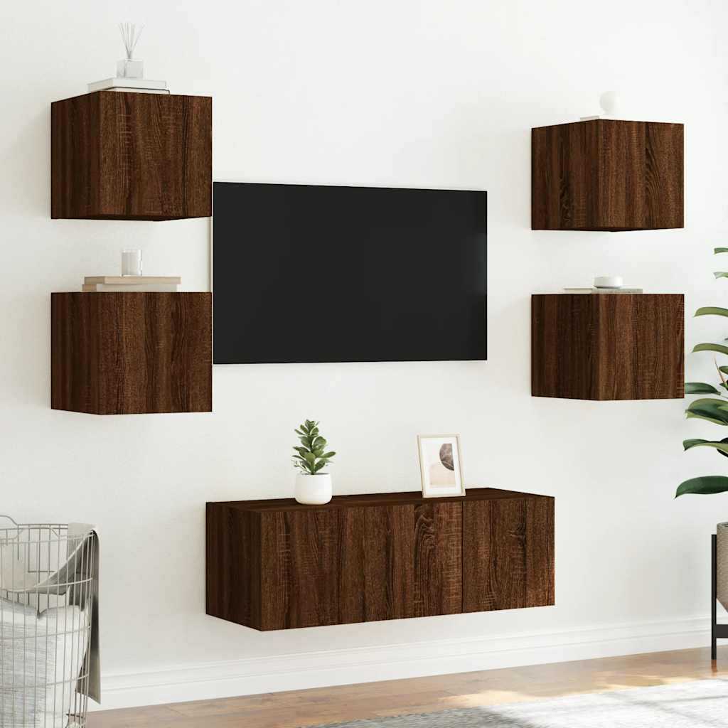 Mobile TV a Parete con Luci LED-Mobile TV a Muro Rovere Marrone 30,5x35x30 cm