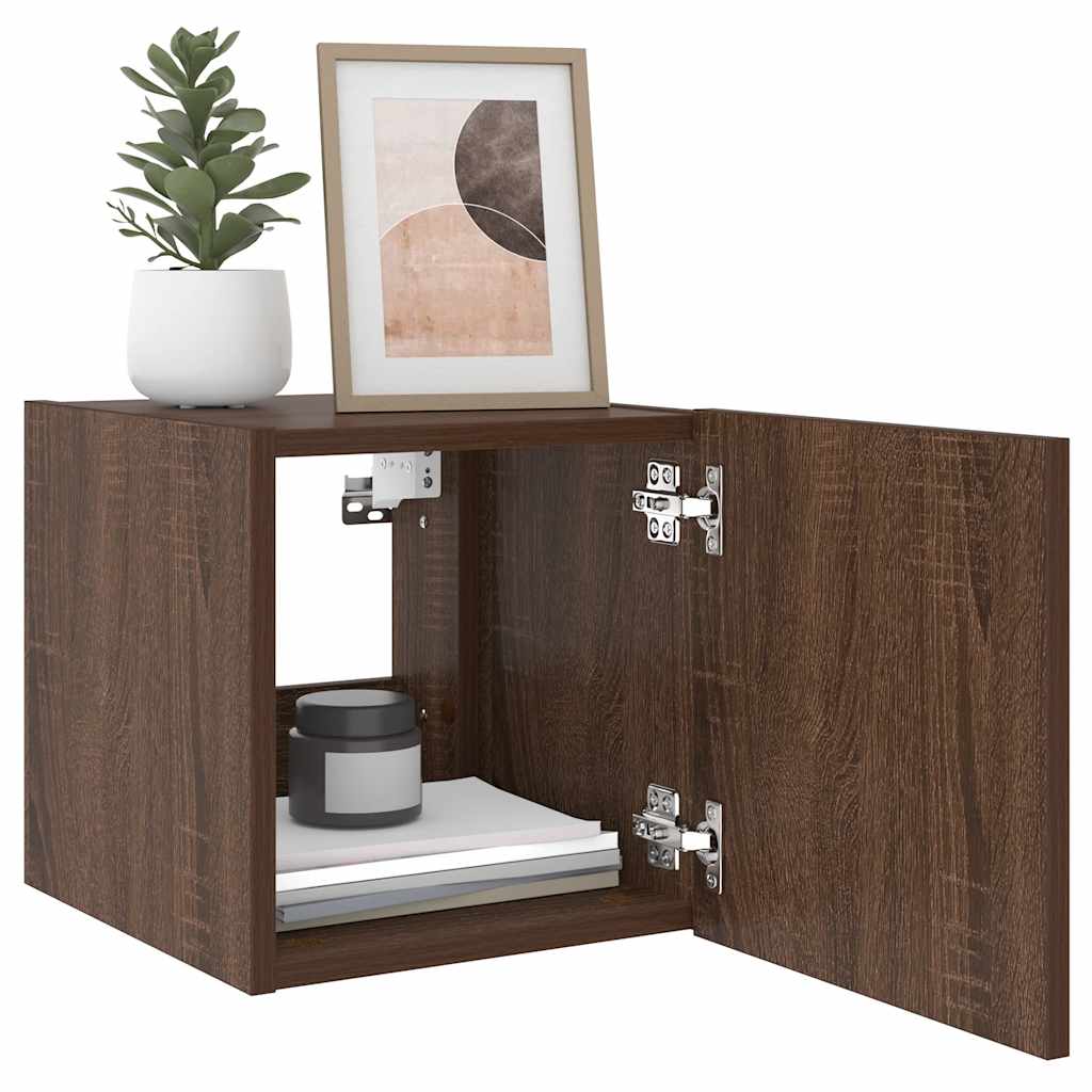 Mobile TV a Parete con Luci LED-Mobile TV a Muro Rovere Marrone 30,5x35x30 cm