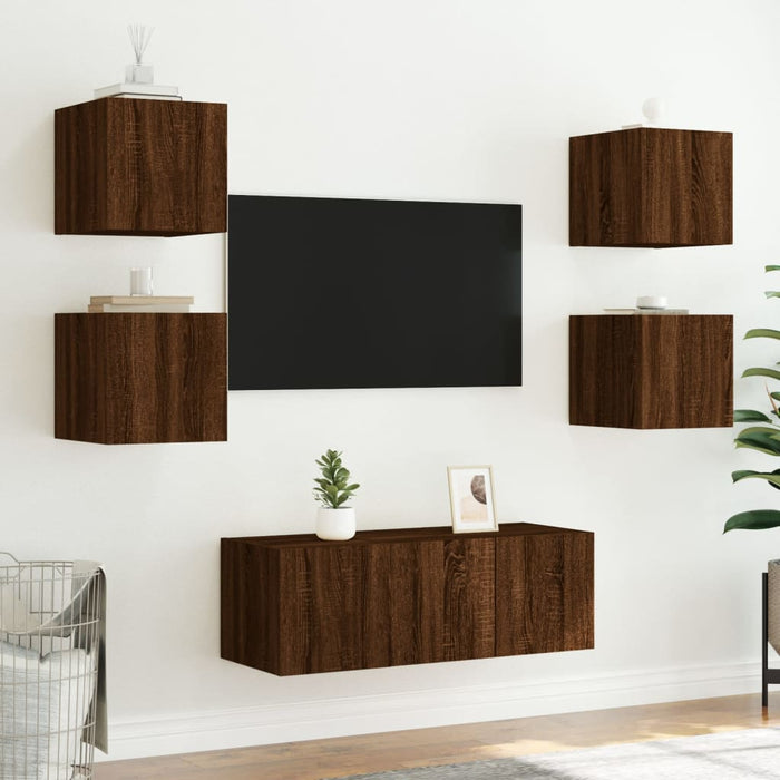 Mobili TV a Parete con Luci LED 2pz Rovere Marrone 30,5x35x30cm 837231