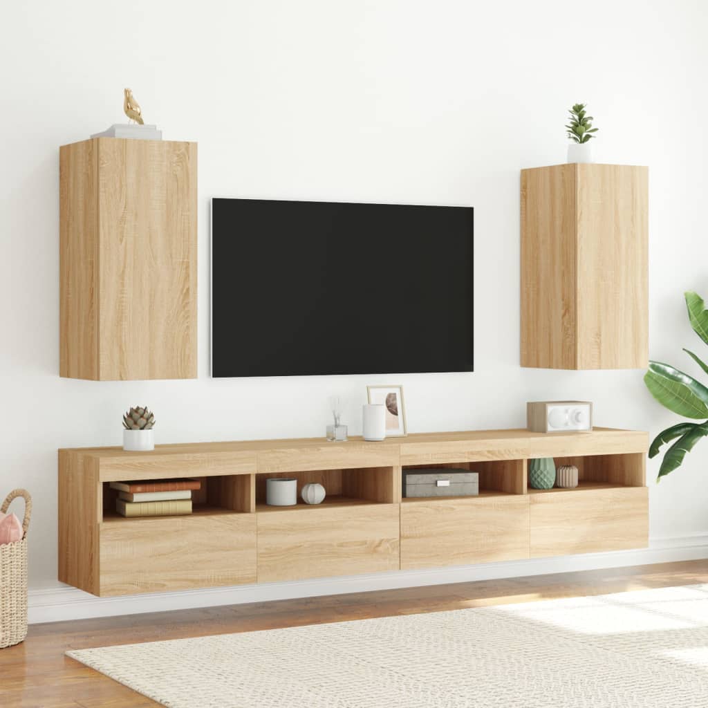 Mobile TV a Parete con Luci LED-Mobile TV a Muro Rovere Sonoma 30,5x35x70 cm