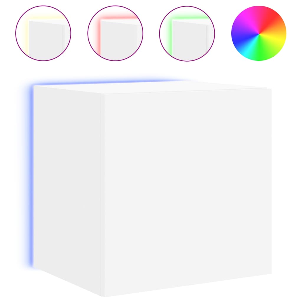 Mobili TV a Parete con Luci LED 2pz Bianchi 40,5x35x40 cm 837247