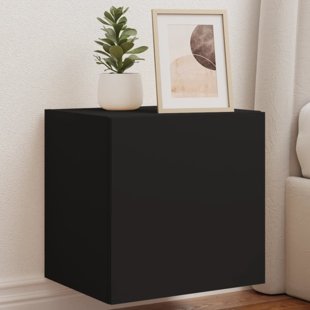 Mobile TV a Parete con Luci LED-Mobile TV a Muro Nero 40,5x35x40 cm
