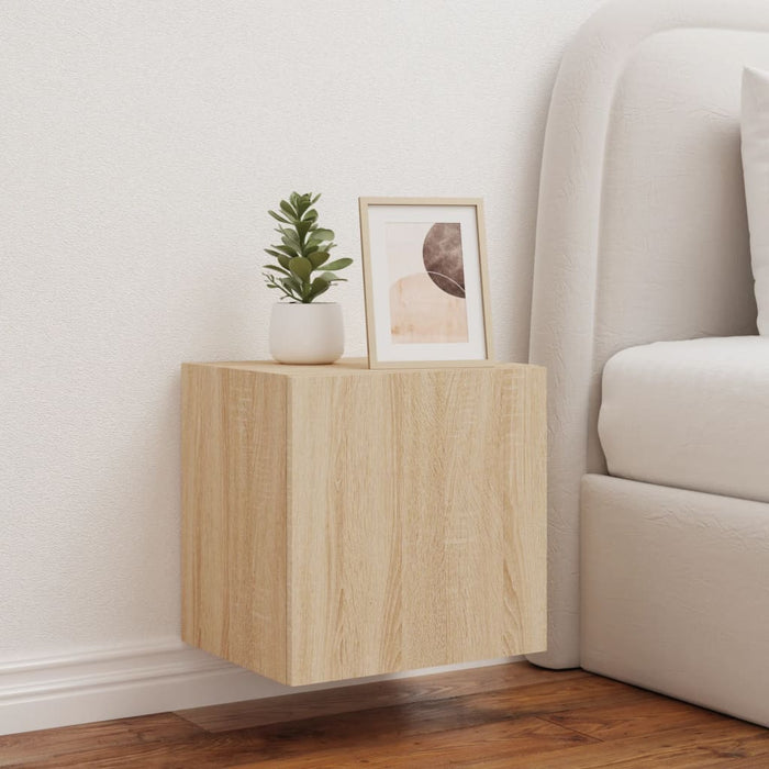 Mobile TV a Parete con Luci LED-Mobile TV a Muro Rovere Sonoma 40,5x35x40 cm