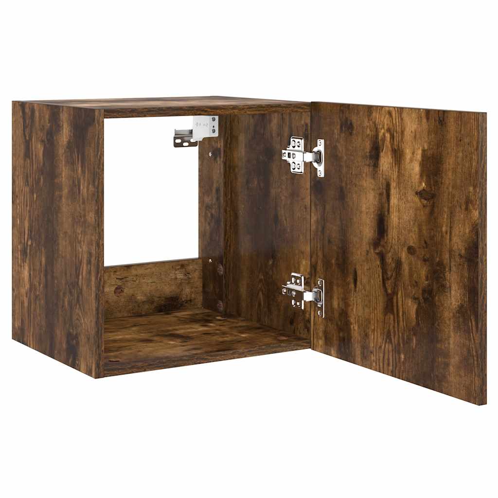 Mobile TV a Parete con Luci LED-Mobile TV a Muro Rovere Fumo 40,5x35x40 cm