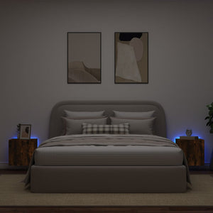 Mobili TV a Parete con Luci LED 2pz Rovere Fumo 40,5x35x40 cm 837255