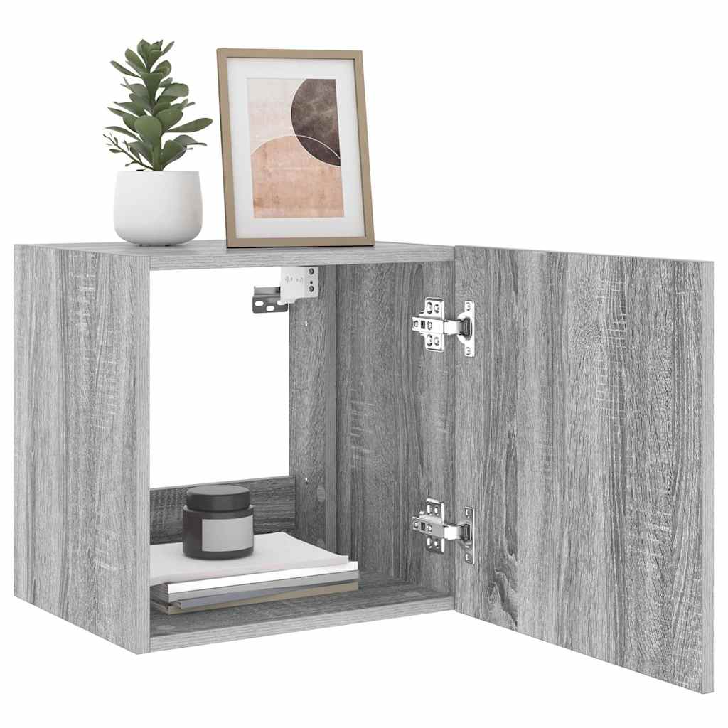 Mobili TV a Parete con Luci LED 2pz-Set di 2 Credenza per TV sospesa Grigio Sonoma 40,5x35x40 cm