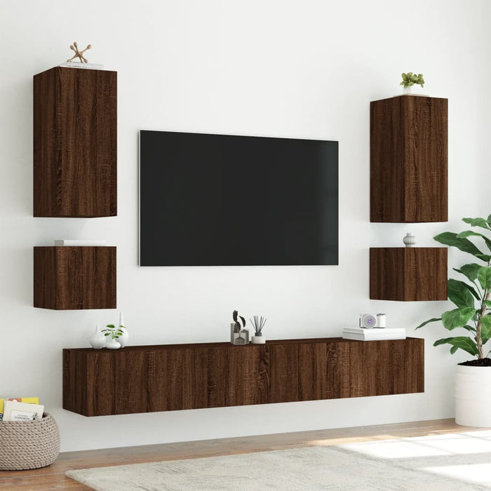 Mobili TV a Parete con Luci LED 2pz Rovere Marrone 40,5x35x40cm 837259